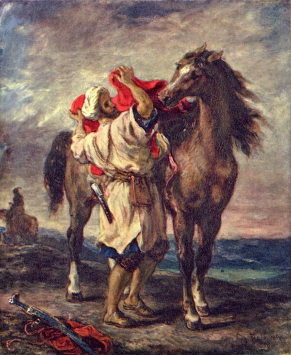 Un árabe ensilla su caballo – Eugène Delacroix Eugène Delacroix Master Apollon