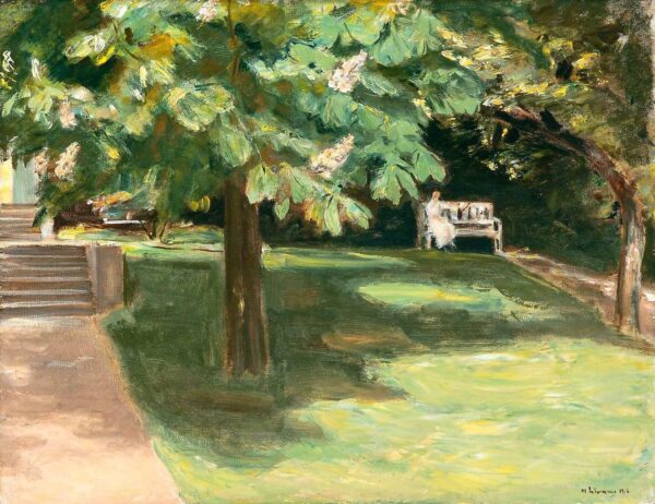 Banco de jardín bajo el castaño – castañas floreciendo – Max Liebermann Max Liebermann Master Apollon