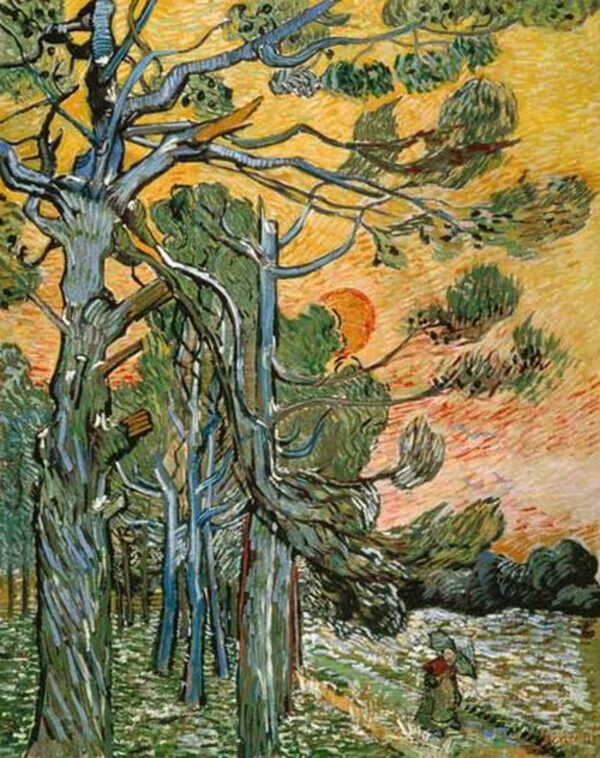 Pinos bajo el sol poniente y el personaje femenino – Van Gogh Vincent Van Gogh Master Apollon