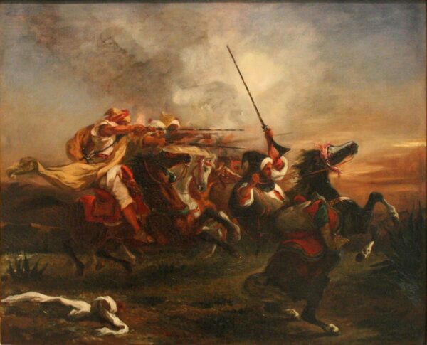 Caballeros marroquíes en acción militar – Eugène Delacroix Eugène Delacroix Master Apollon