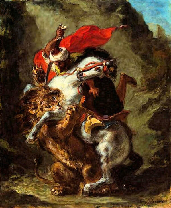 Caballero árabe atacado por un león – Eugène Delacroix Eugène Delacroix Master Apollon