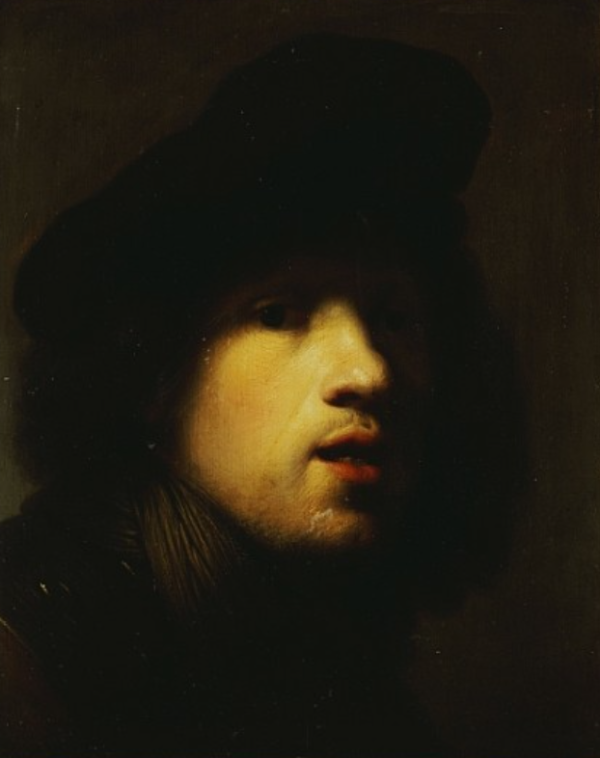 Retrato del artista, de cabeza y hombros, con un sombrero negro y un gorro – Rembrandt van Rijn Rembrandt van Rijn Master Apollon