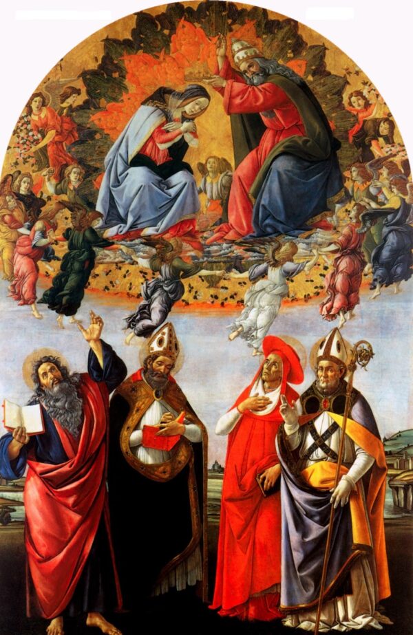 Coronación de María con San Juan Evangelista, San Agustín, San Jerónimo y San Elías – Sandro Botticelli Sandro Botticelli Master Apollon