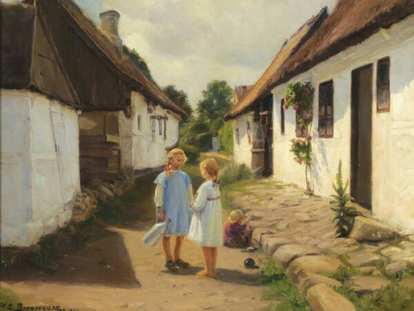 Dos niños en una calle de pueblo – Hans Andersen Brendekilde Andersen Brendekilde Master Apollon