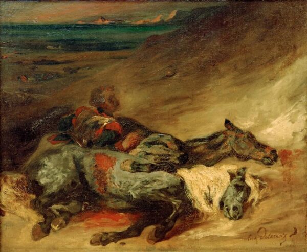 Los dos caballos muertos en el campo de batalla – Eugène Delacroix Eugène Delacroix Master Apollon