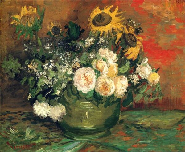 Jarrón con girasoles, rosas – Van Gogh Vincent Van Gogh Master Apollon