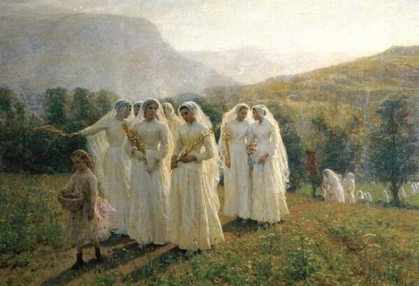 Jóvenes mujeres yendo a una procesión – Jules Breton Jules Breton Master Apollon